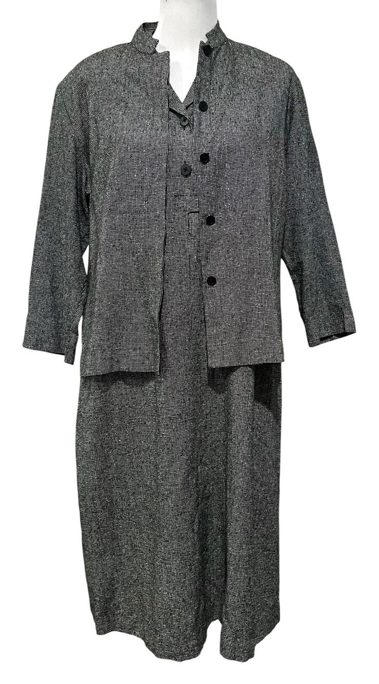 Ann May Silk Sleeveless Dress Jacket Set Vintage Textured Black Crosshatch Sz L